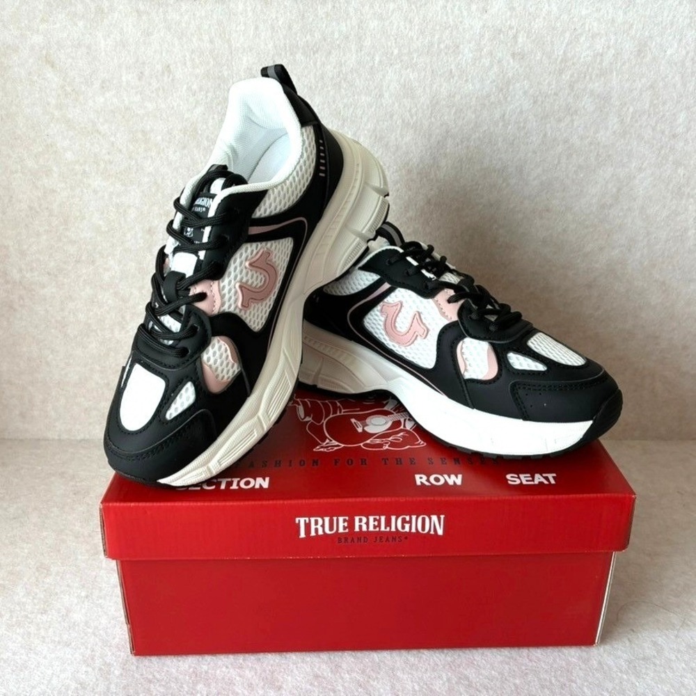 True Religion Trina Sneaker Women's Size 6 Black White Pink Chunky New in Box